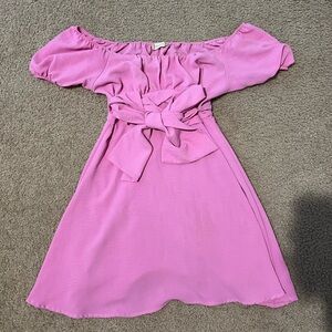 Altar'd State Pink Off-Shoulder Bow Dress